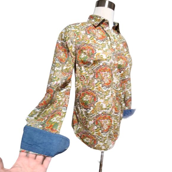 Talbots Paisley Button Up Shirt Sz 6 Classic Roll Tab Long Sleeve Multi Retro - Picture 5 of 11